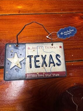 St. Nicholas Square Texas Metal Wall Sign - Blue/White/Red